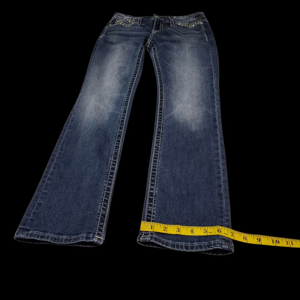 Miss Me Easy Straight Embellished Mid-Rise Blue Jeans Women Size 28 - Picture 14 of 16